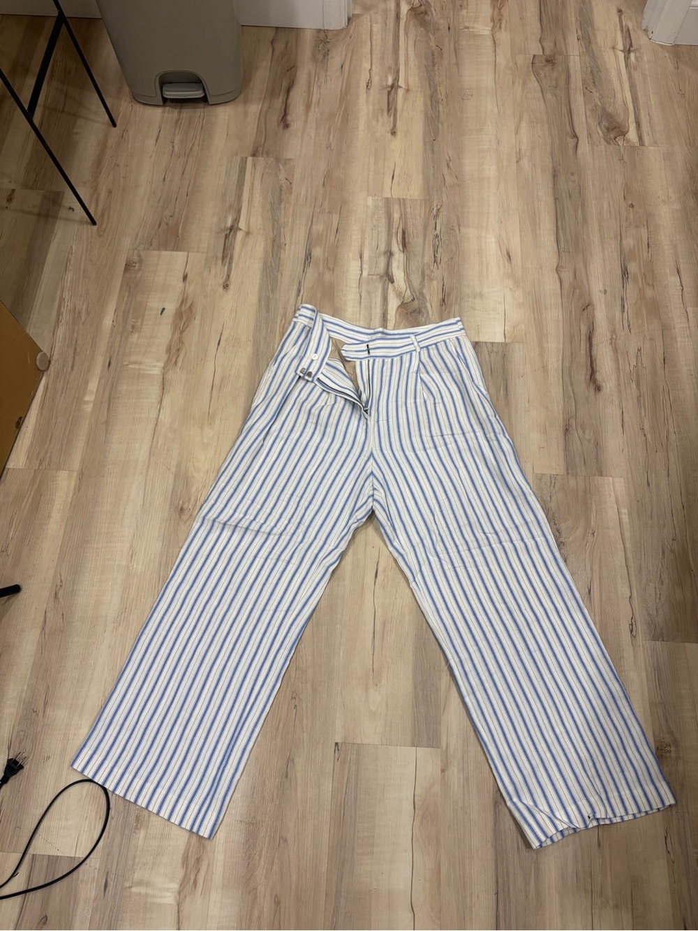 LOFT Blue and White Striped Cotton-Linen Women’s Wide-Leg Pants